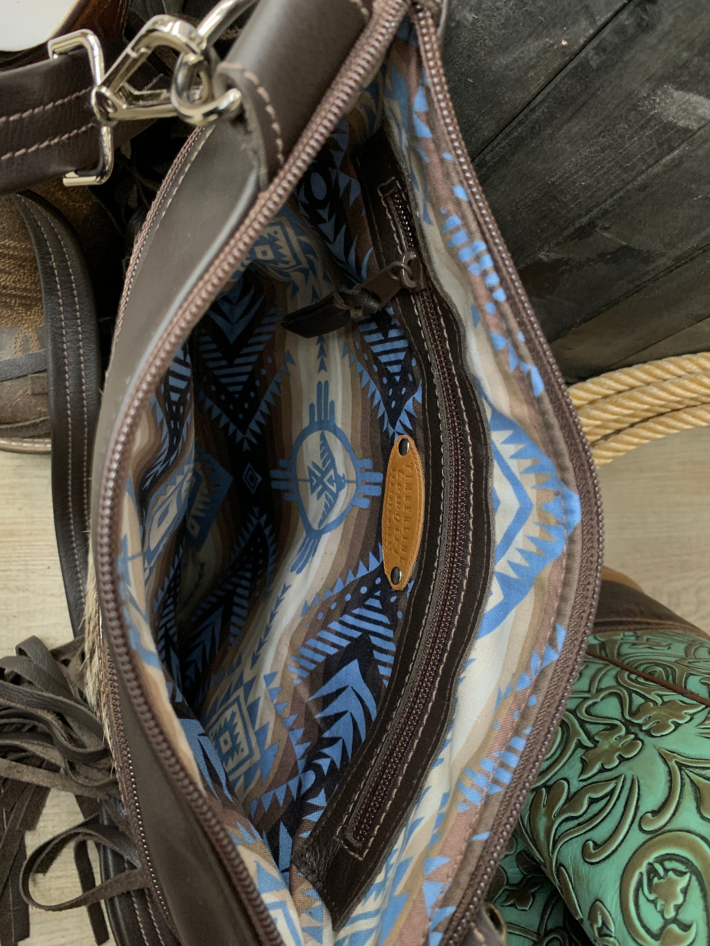 TC Cowhide Purse with Feather Tooling and Fringe