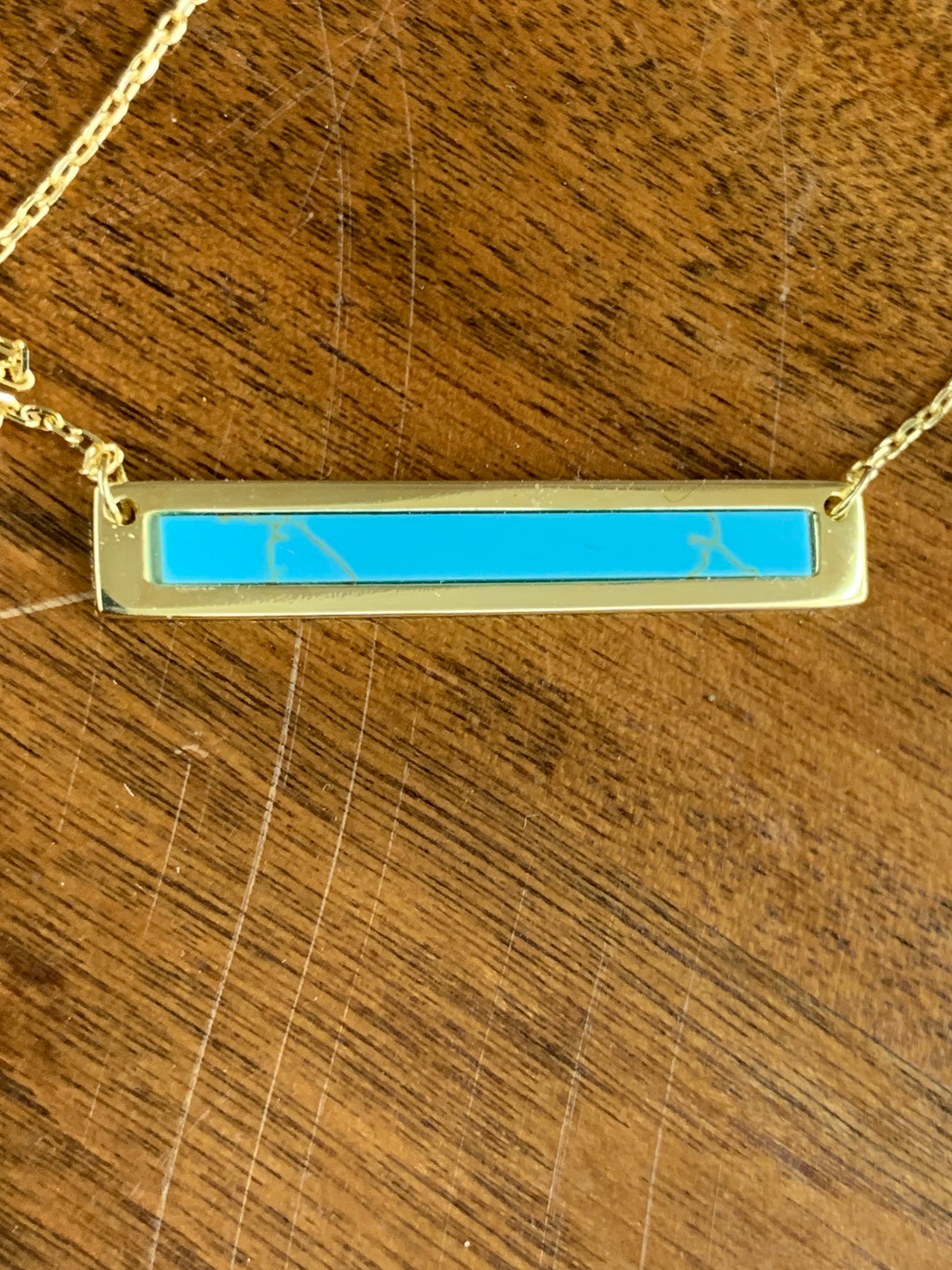 14K Gold Plated Turquoise Bar Necklace 16”