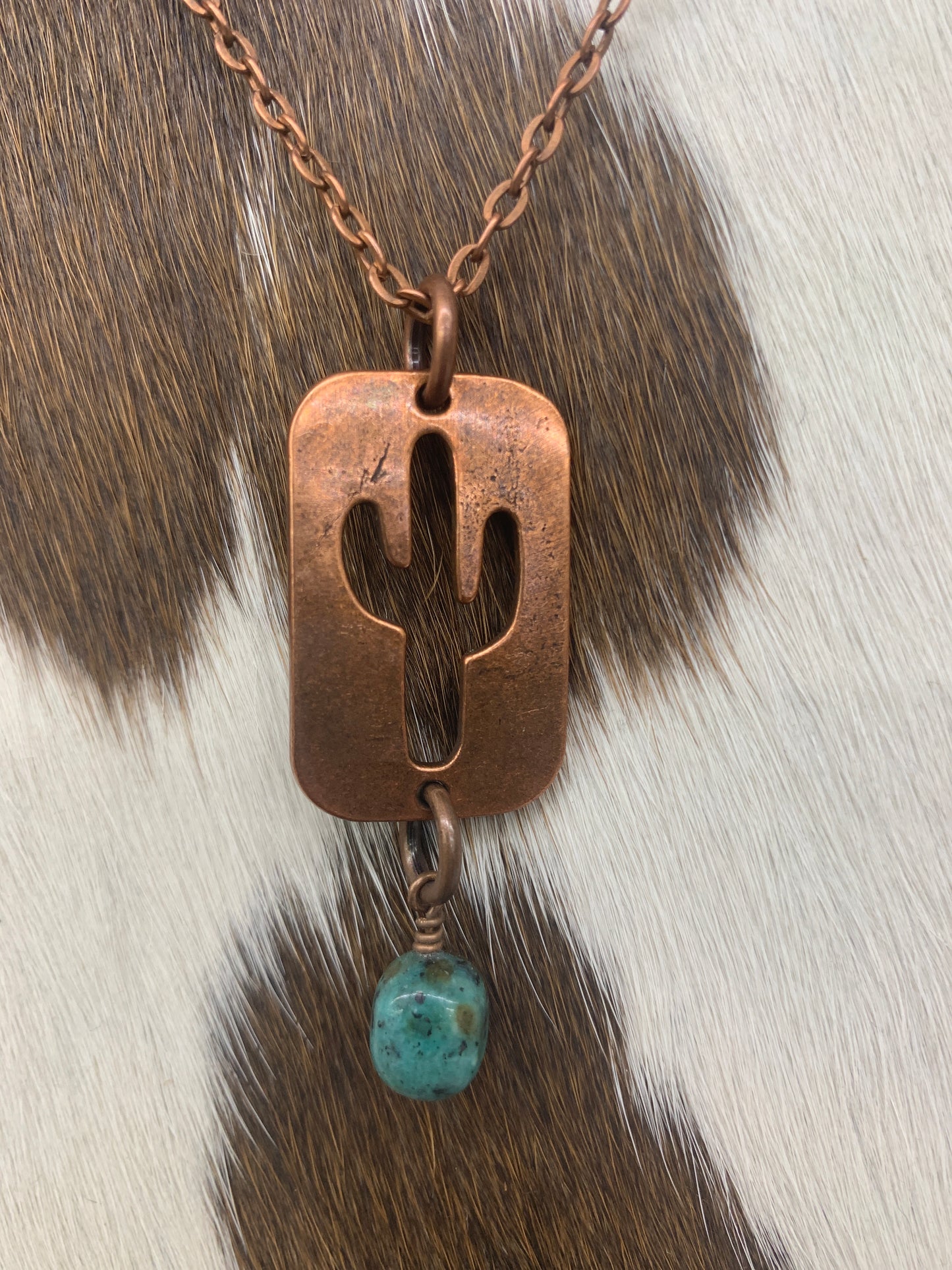 Copper Cactus Necklace w/ Turquoise Stone