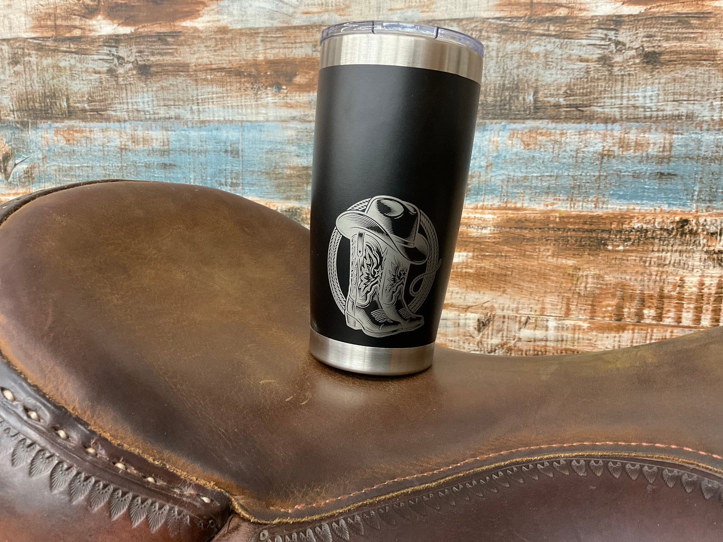 Tahoe Silver & Black Cowboy Tumbler
