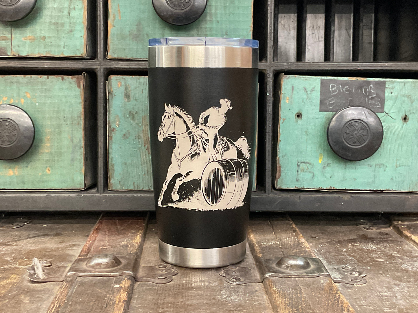 Tahoe Silver & Black Barrel Racer Tumbler