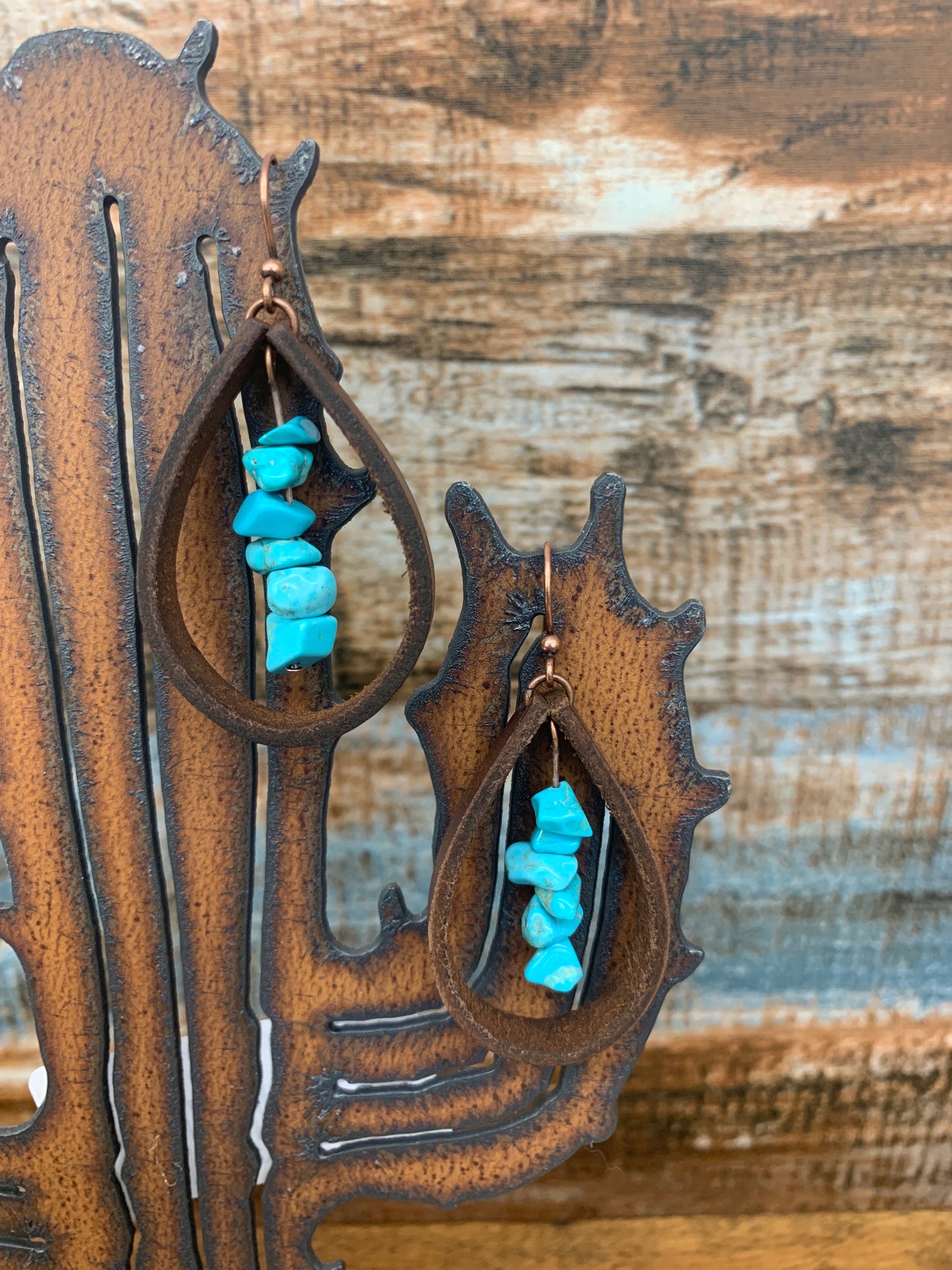 Handmade Leather and Turquoise Chip Earrings