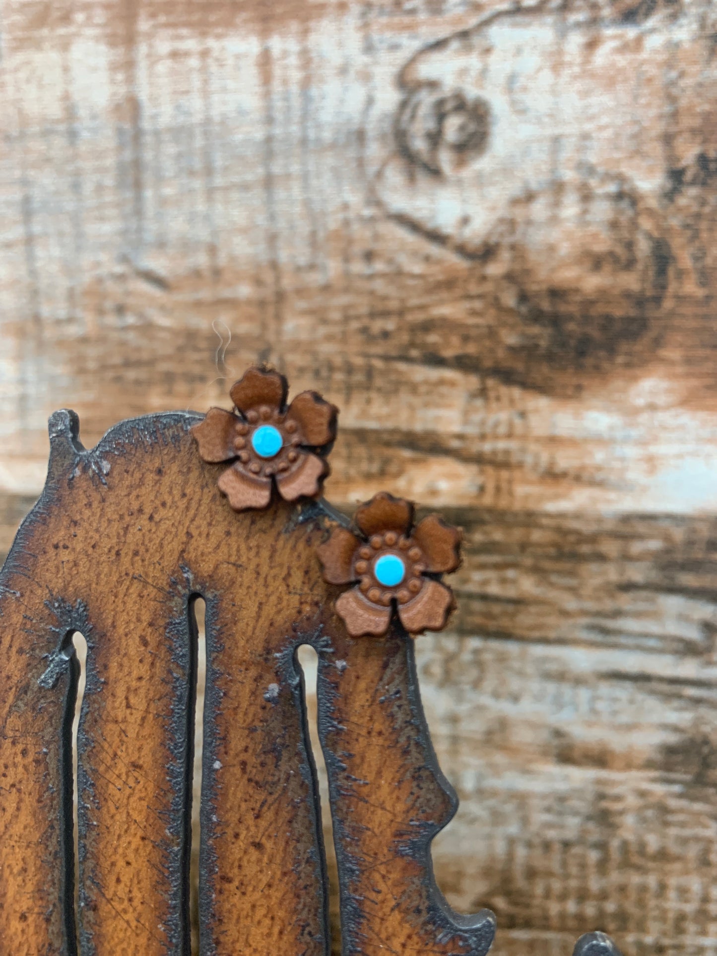 Western Rose Genuine Leather Earrings