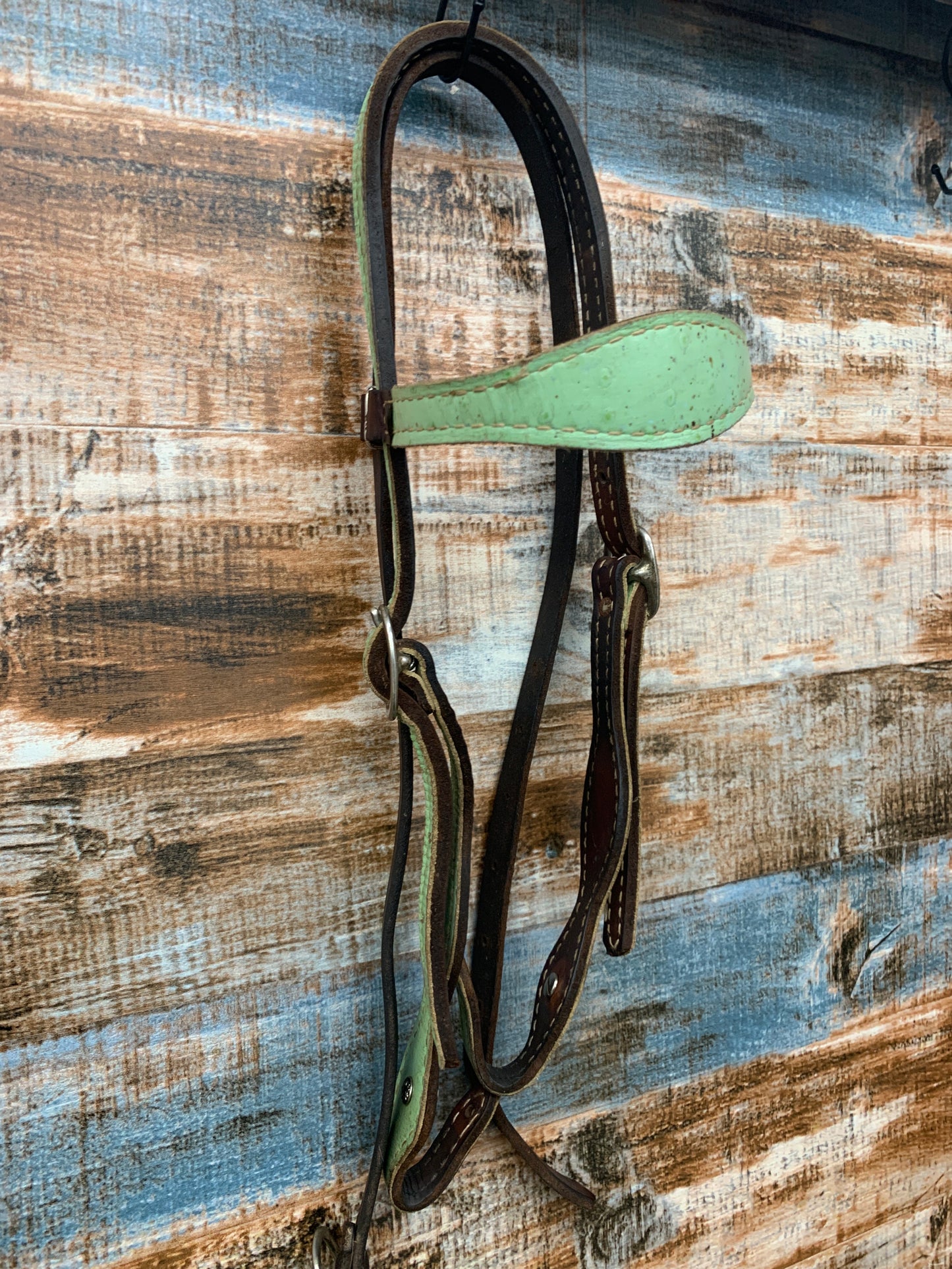 Used Green Leather Headstall