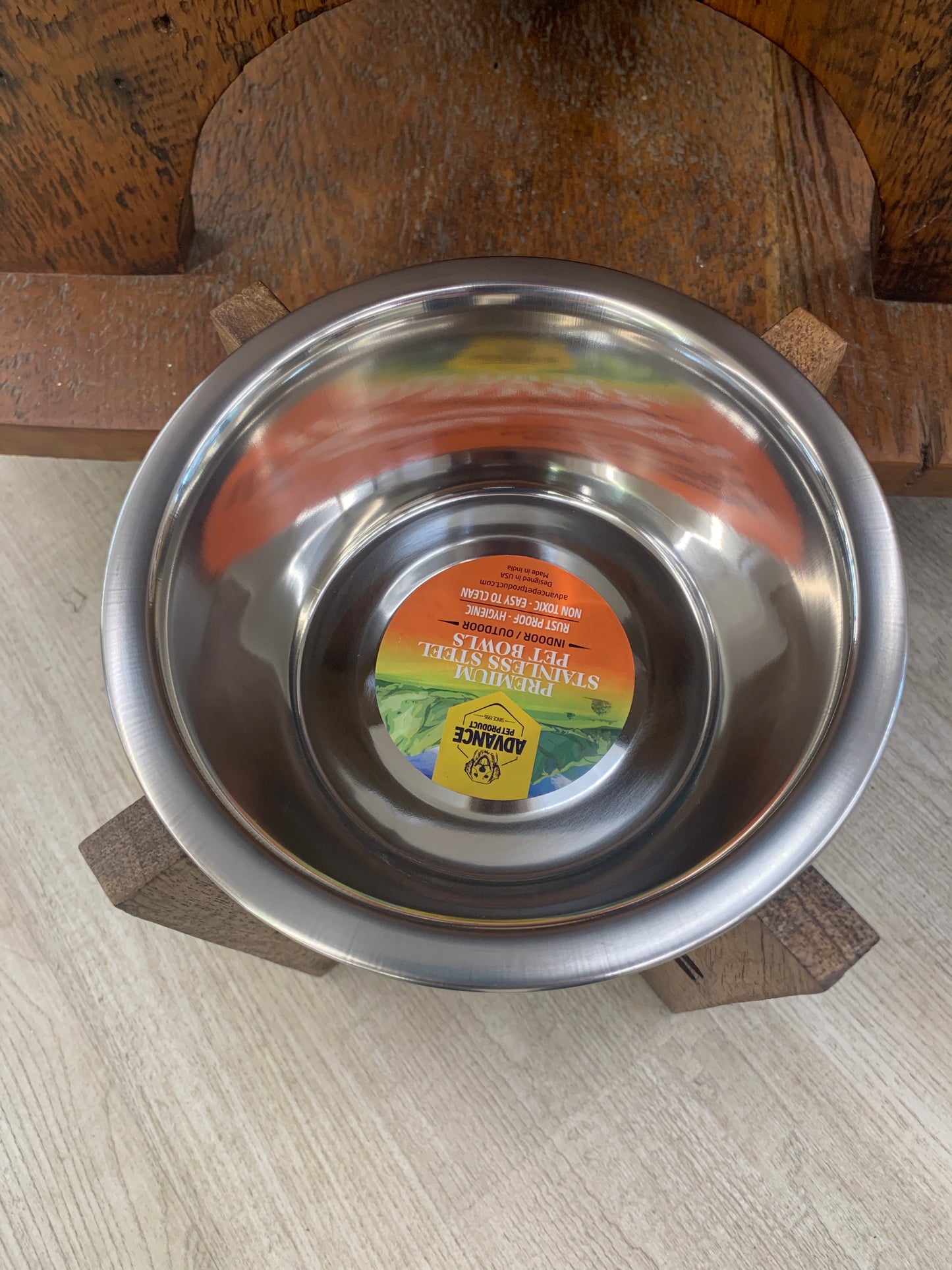 Rustic Wooden Stand W Dog Bowl