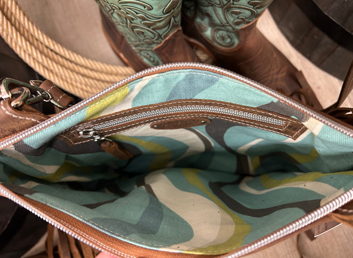 TC Cowhide Purse with Floral Tooling and Fringe