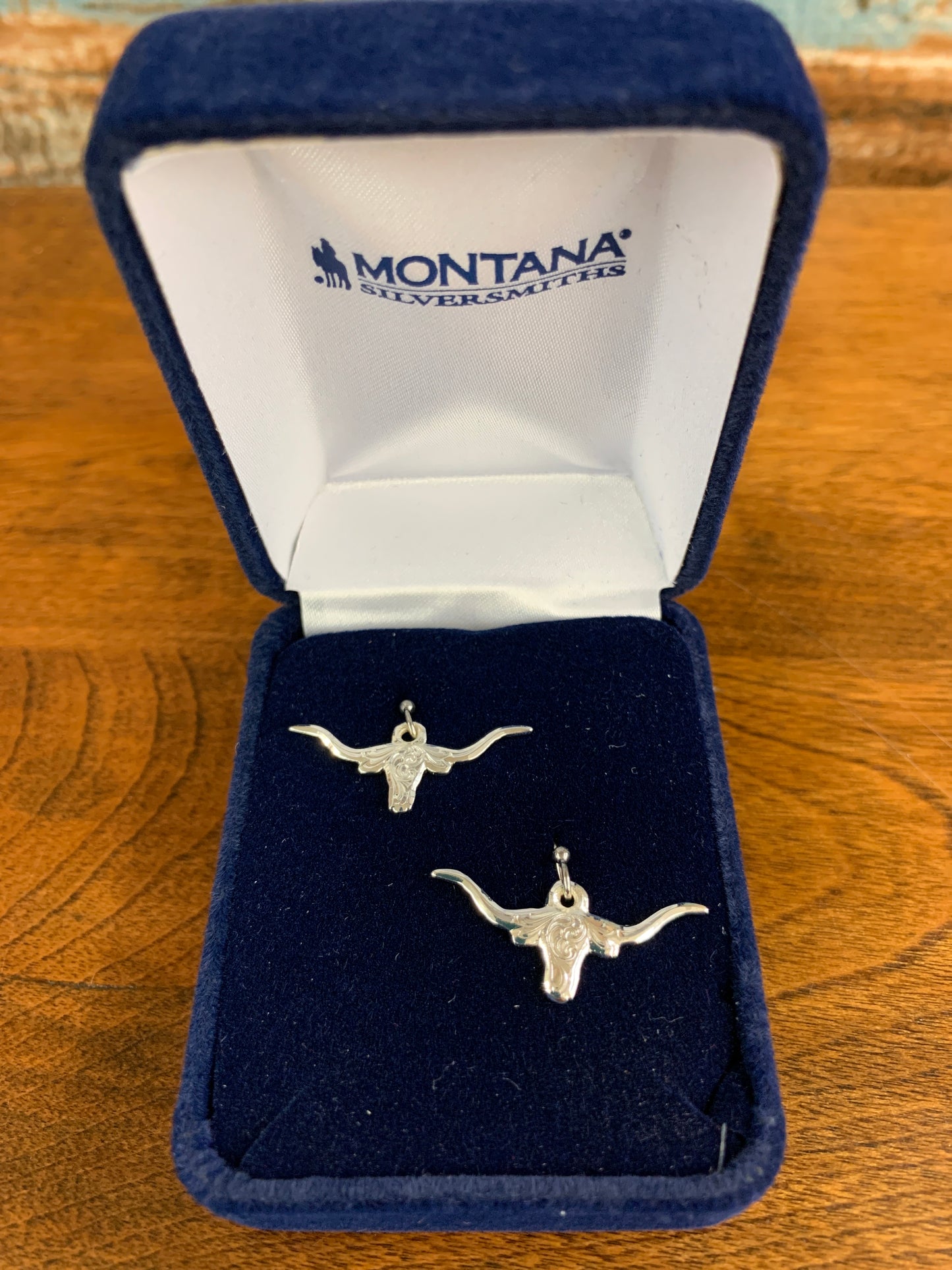 Longhorn Scroll Silver Drop Earrings