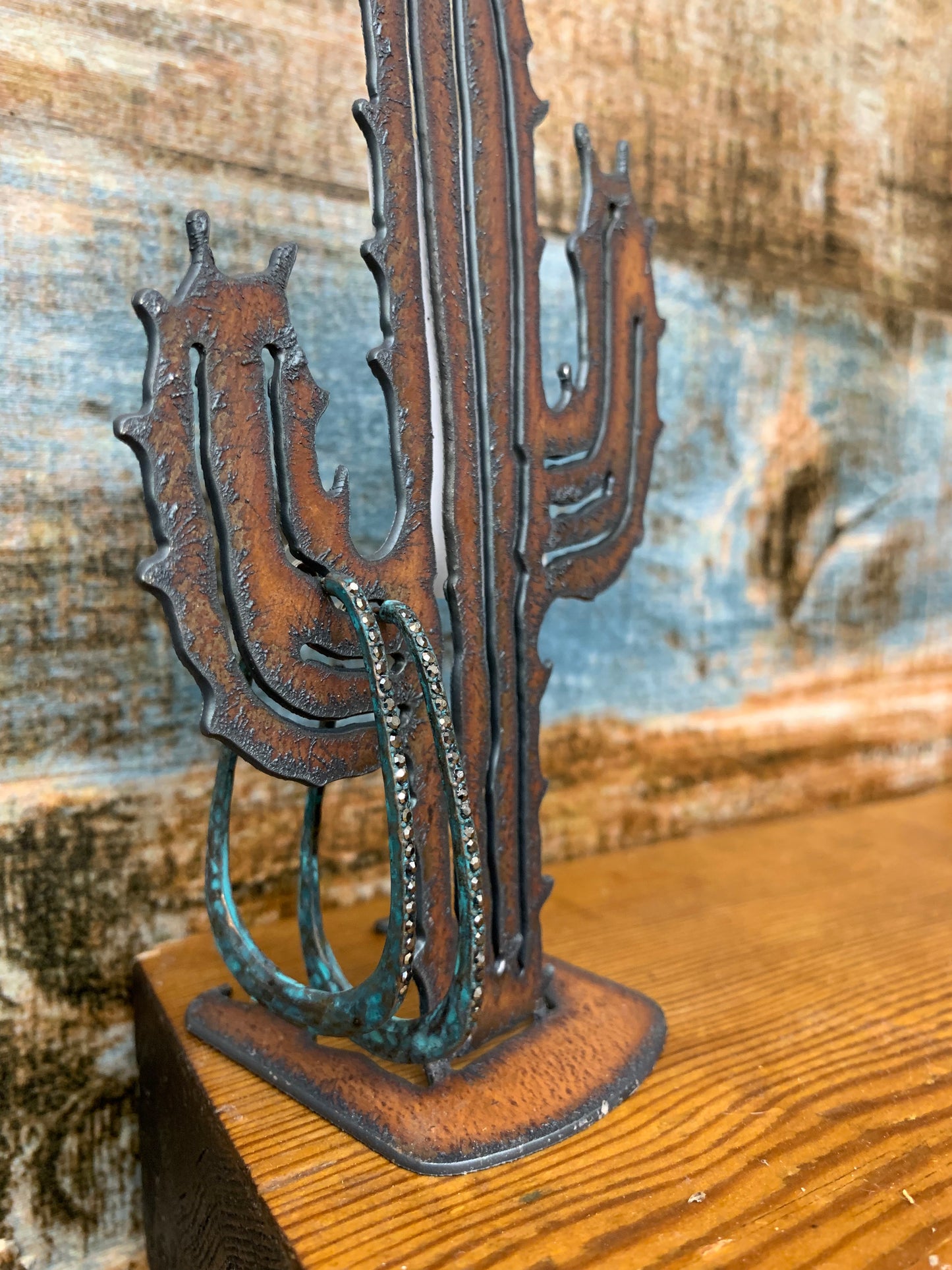 Turquoise Patina Rhinestone Hoop Earrings