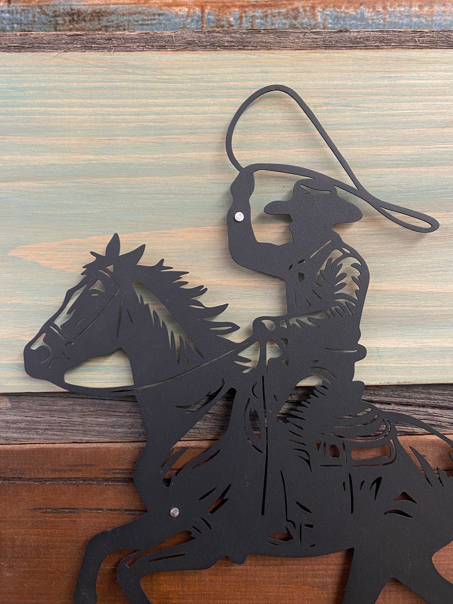 Rustic Roping Cowboy Metal Art