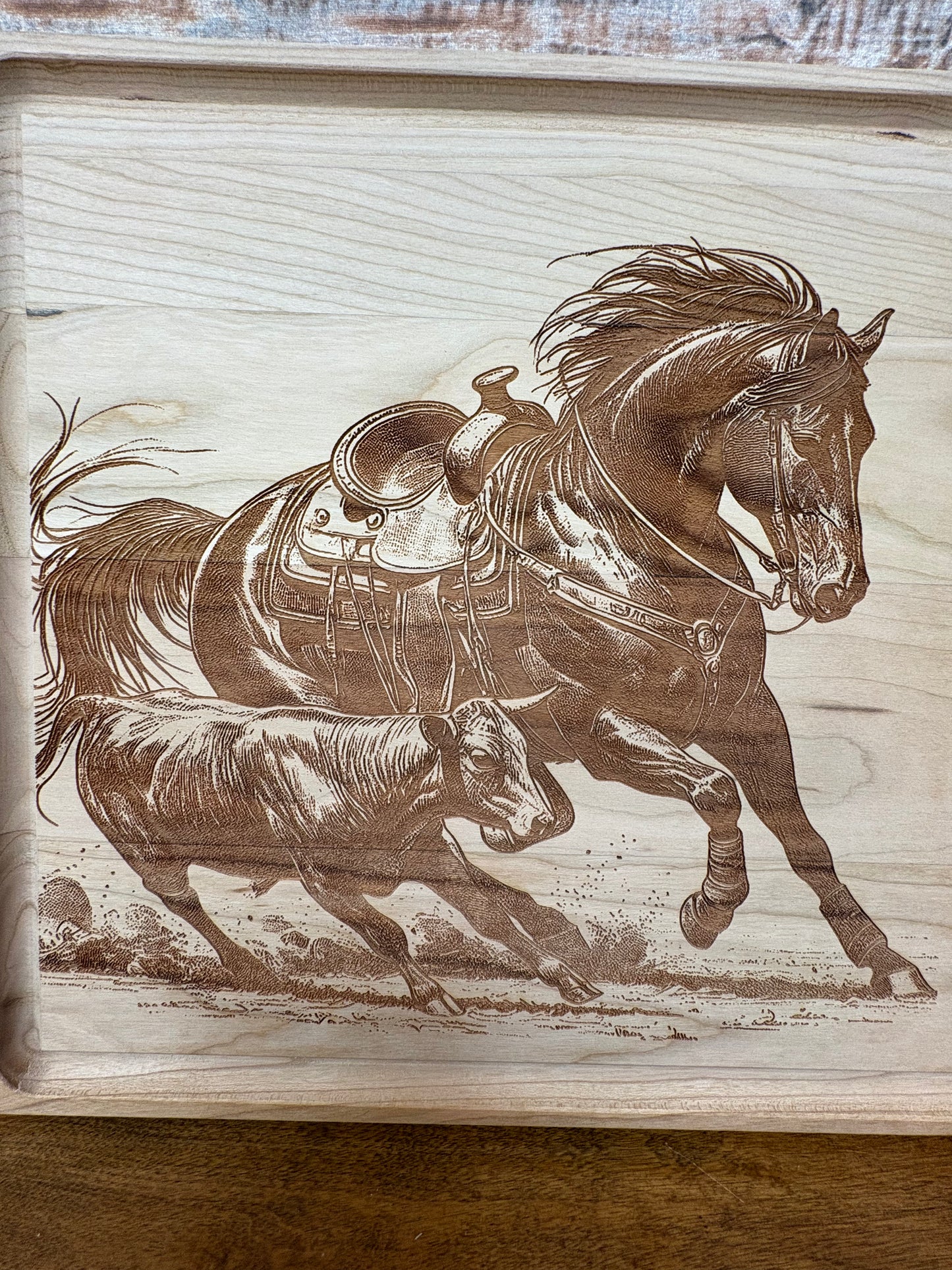 Cutting Horse Engraved Cherry Cutting Board