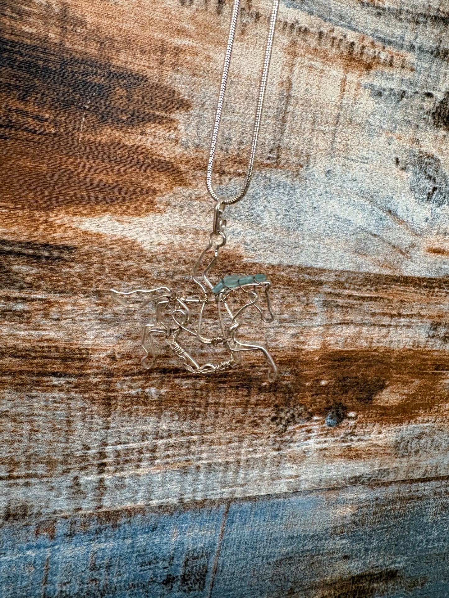 Horse W/ Blue Semi Precious Stone Mane Necklace Pendant