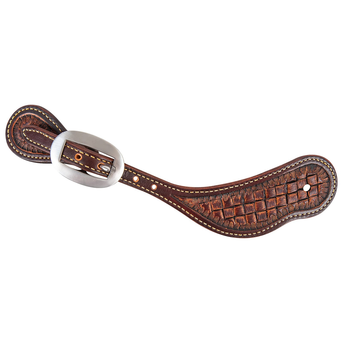 Cowboy Spur Straps Weave Tooled with Weathered Antique