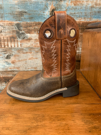 Boulet Kids Boots 3245C  Brown Distressed/Burnt Orange Bronco