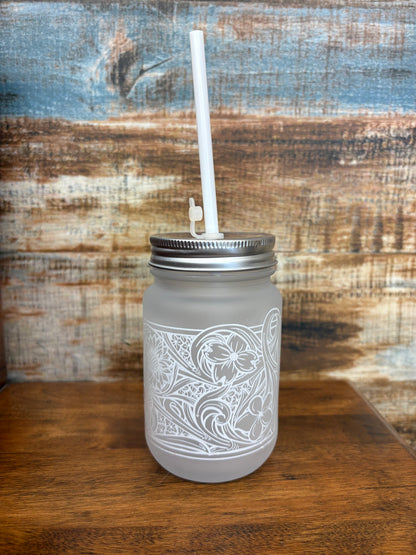 Floral Tooled Mason Jar Cup