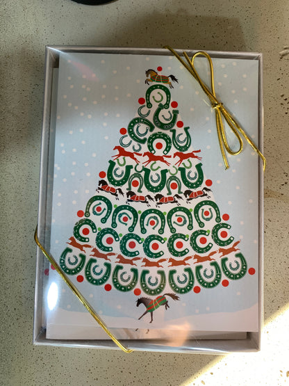 Box of 8 Christmas Cards-Horseshoe Christmas Trees