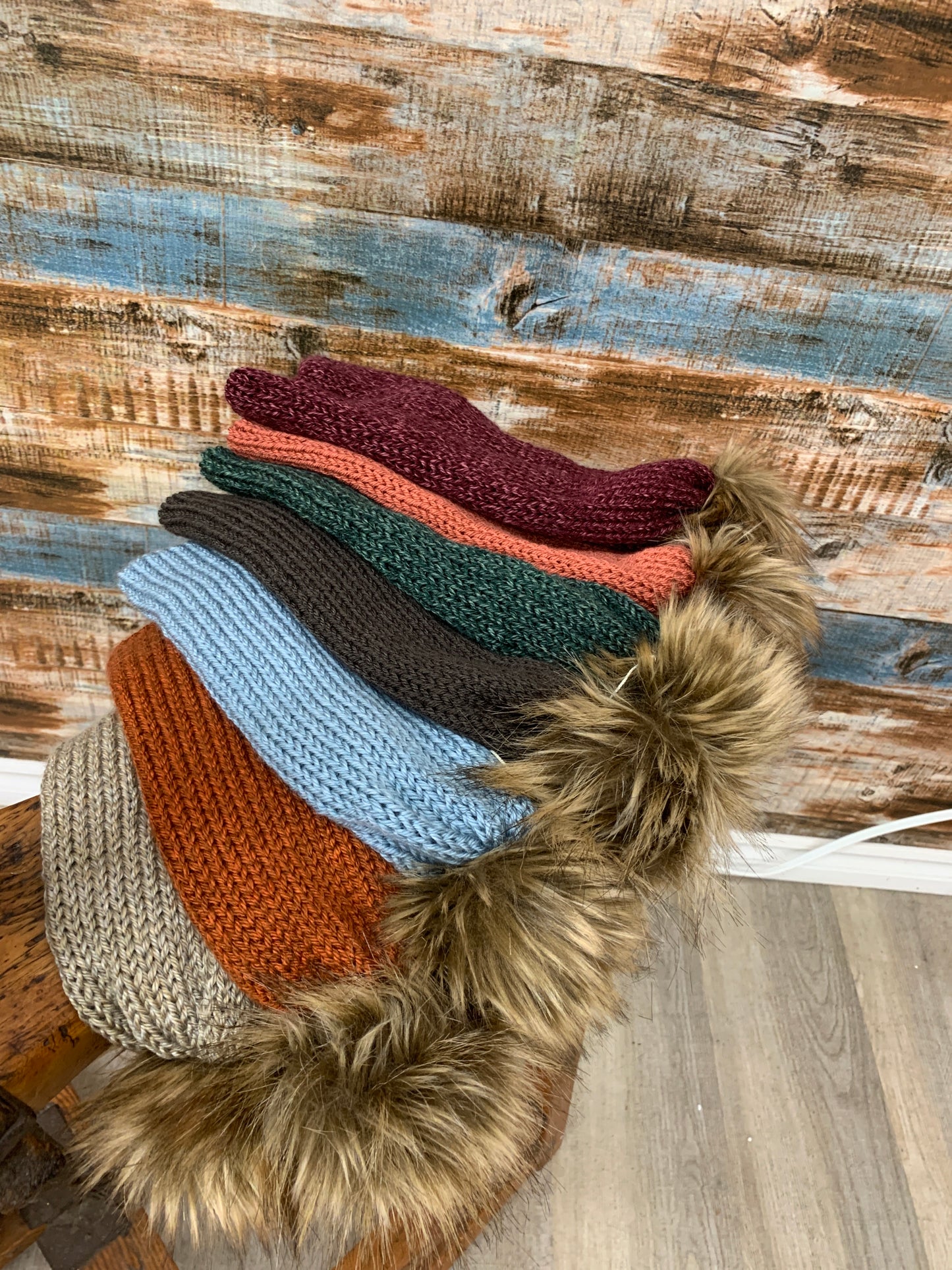 Knit Toque With Fur Pom Pom