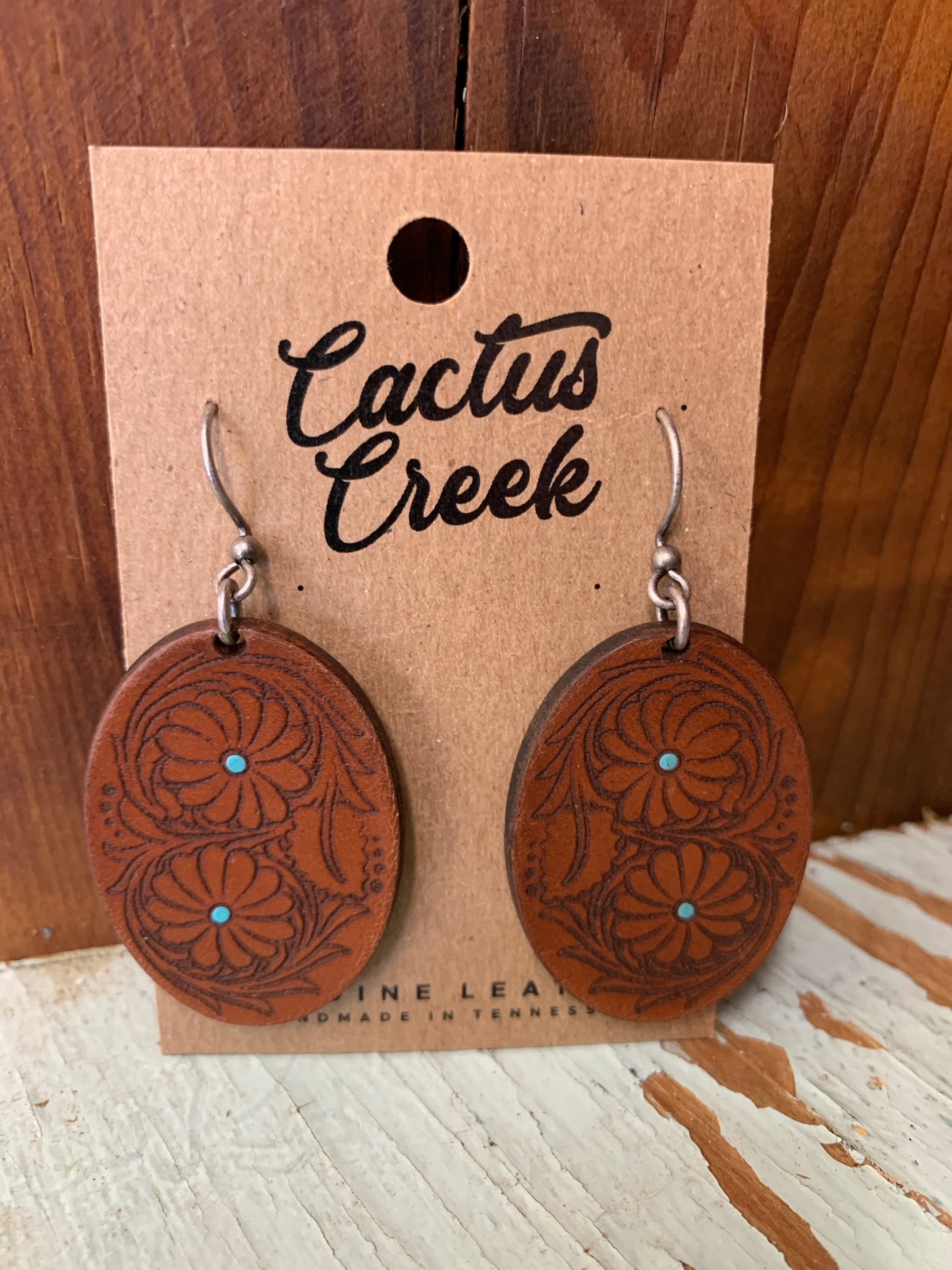 Freida Handmade Tooled Leather Drop Earrings