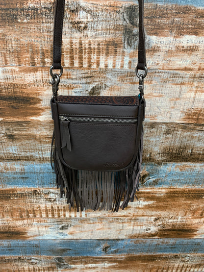 Montana West leather tooled collection fringe cross body