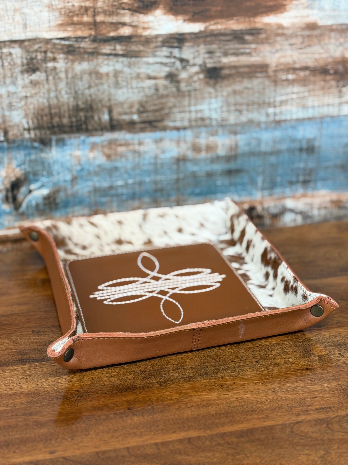 Tan Boot Stitch Cowhide Tray