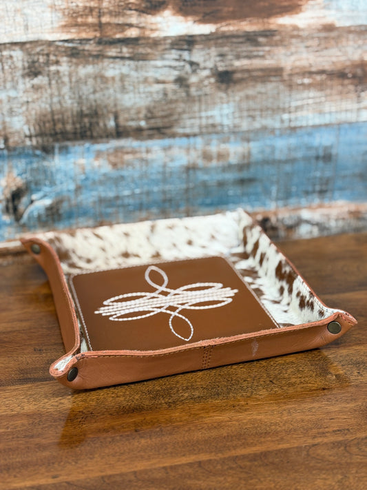 Tan Boot Stitch Cowhide Tray
