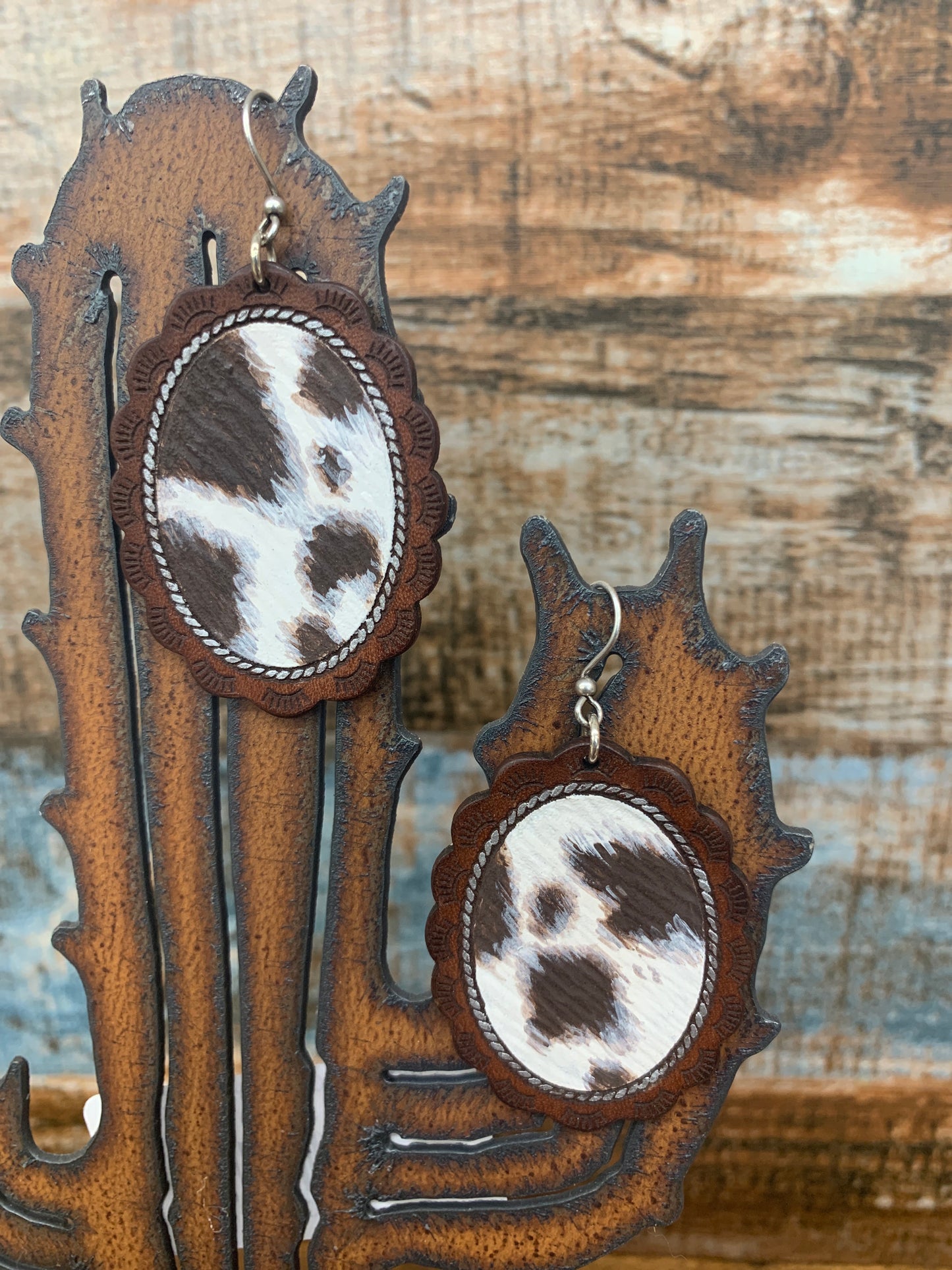 Hand Painted Cowhide Leather Earrings