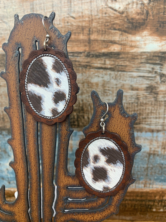 Hand Painted Cowhide Leather Earrings