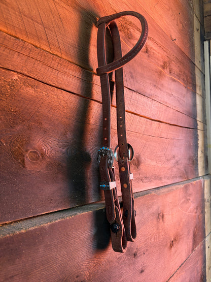 Cheaney Slide Ear Turquoise Dots Headstall