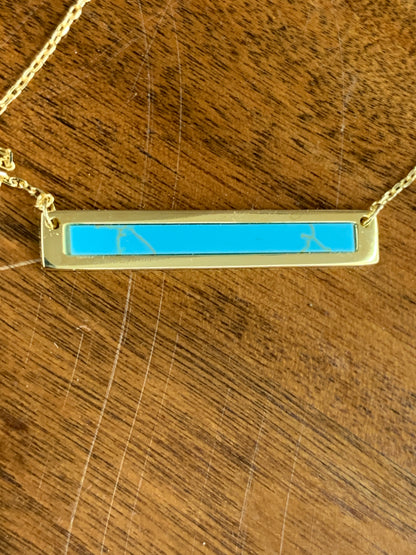 14K Gold Plated Turquoise Bar Necklace 16”
