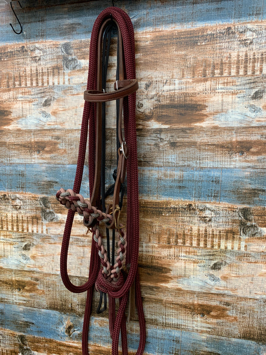 Used Burgundy Hackamore w Reins and lead