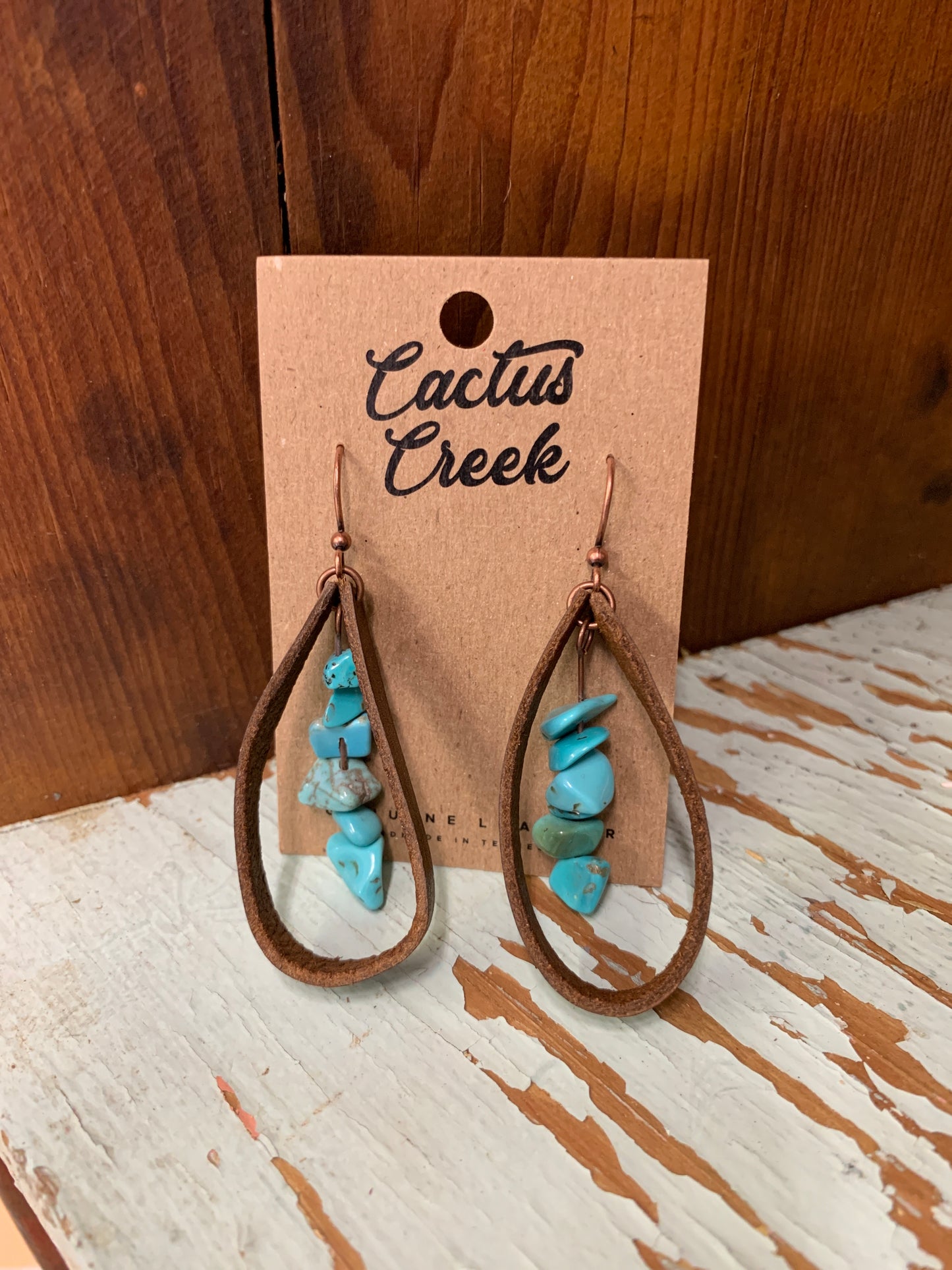 Rio Handmade Leather & Turquoise Chip Drop Earrings