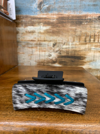 TC Cow Hide Claw Clips W Leather Stitching