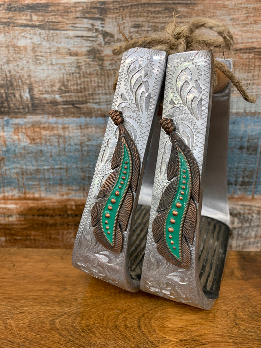 Used Metal Stirrups with Feather Design