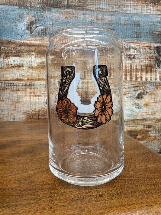 Can Glass W/ Tooled Horseshoe