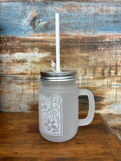Floral Tooled Mason Jar Cup