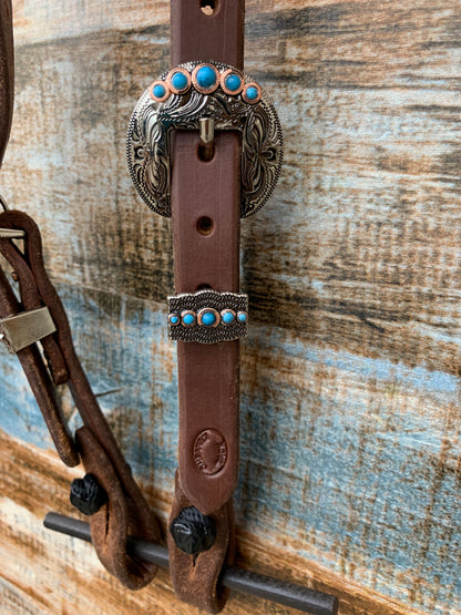 One-ear Quick Change Headstall w/ Turquoise