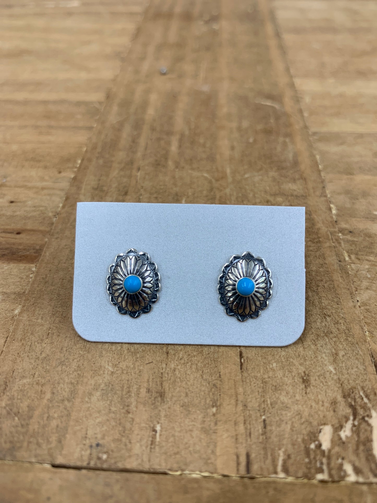 Oxidized Silver Turquoise Concho Stud Earrings