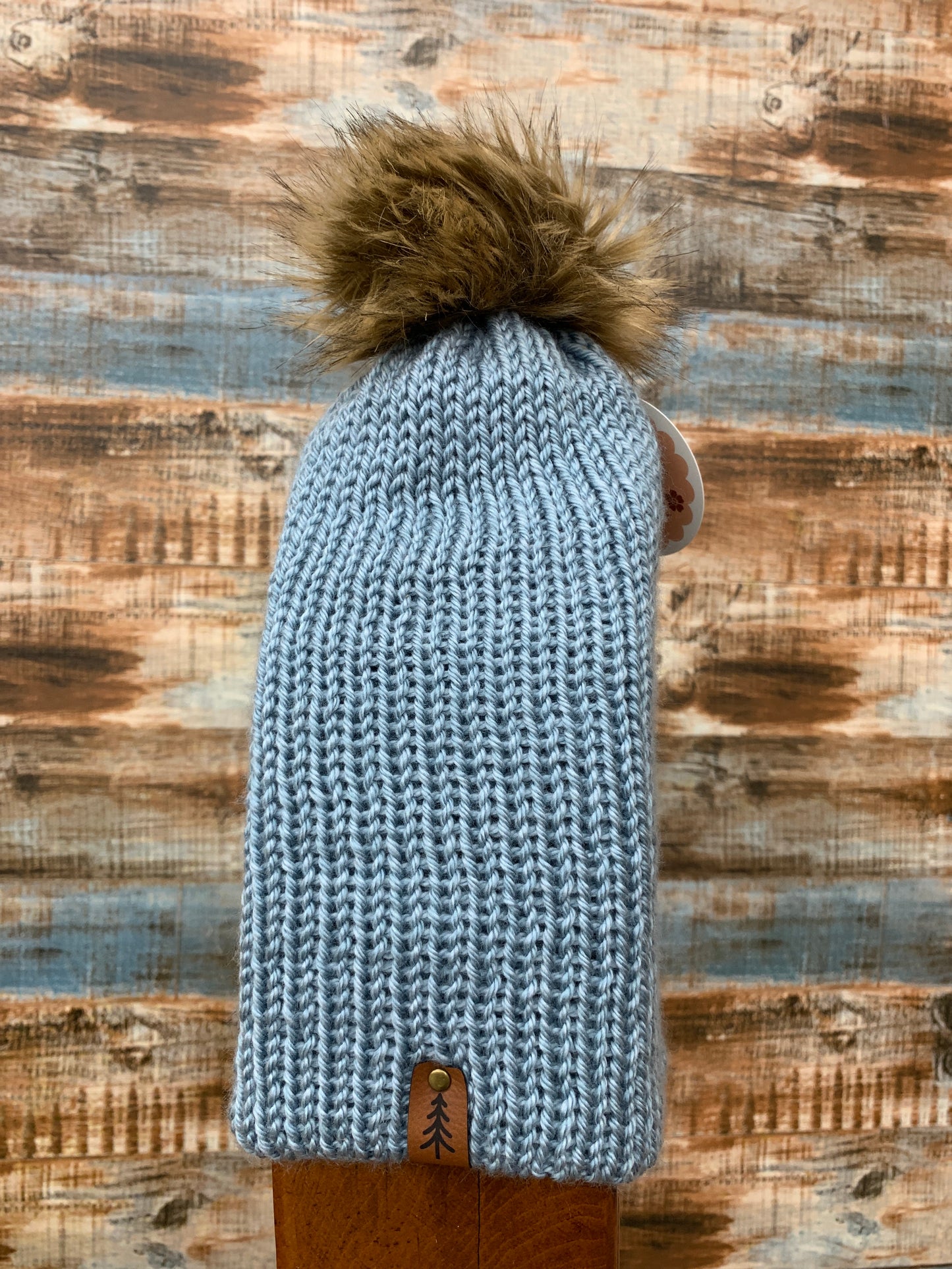 Knit Toque With Fur Pom Pom