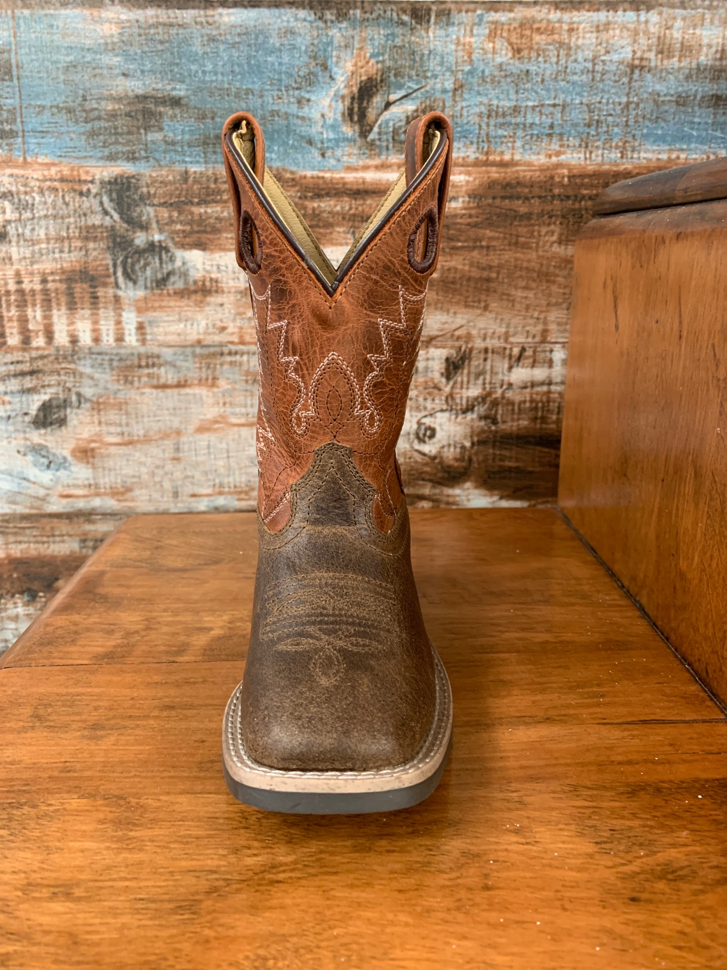 Boulet Kids Boots 3245C  Brown Distressed/Burnt Orange Bronco