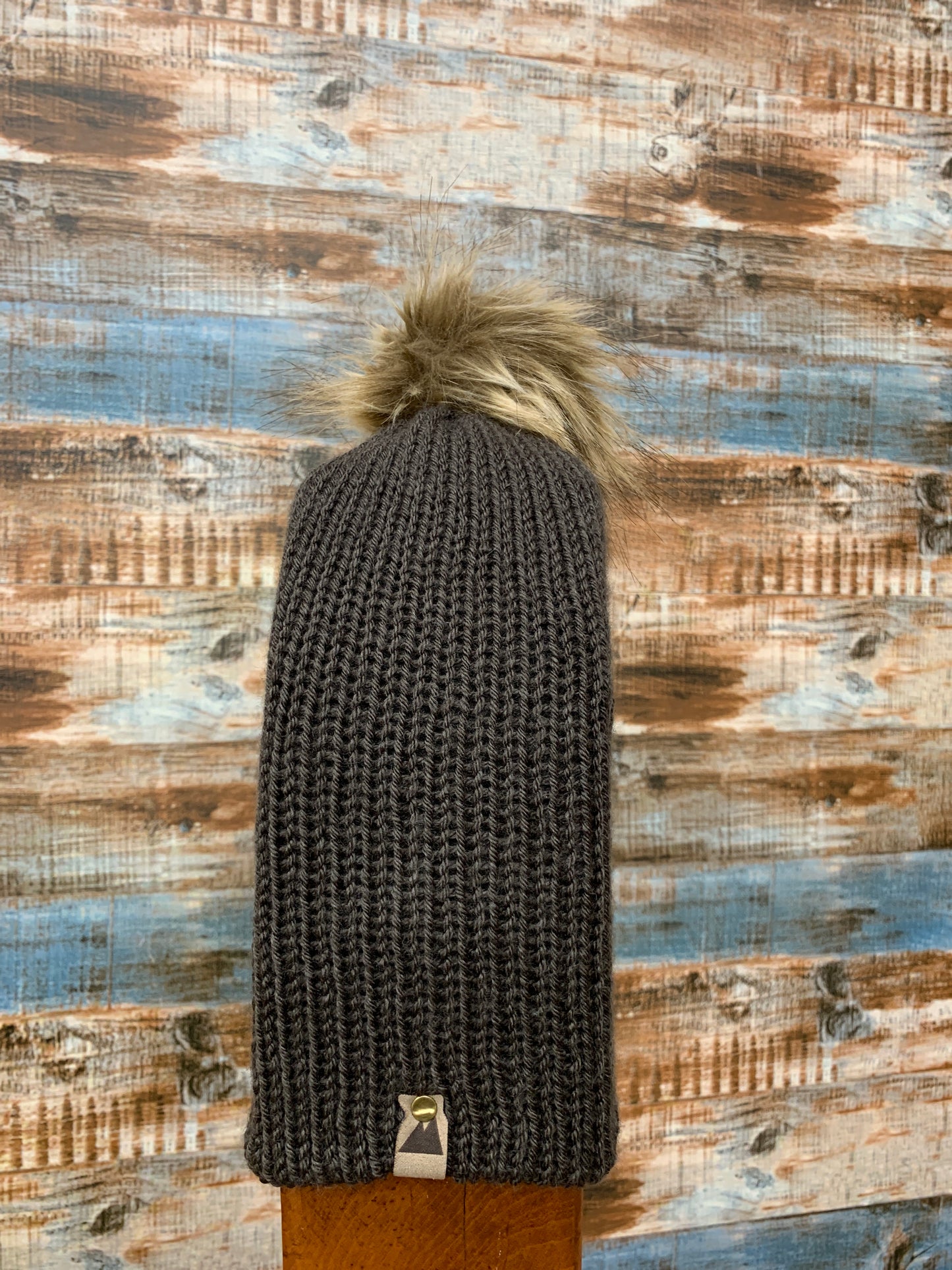 Knit Toque With Fur Pom Pom