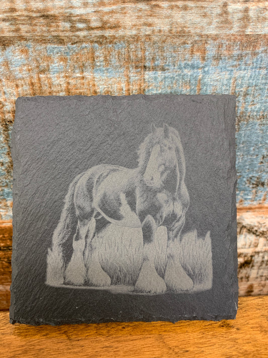 Clydesdale Draft Horse Slate Drink Coaster Pair