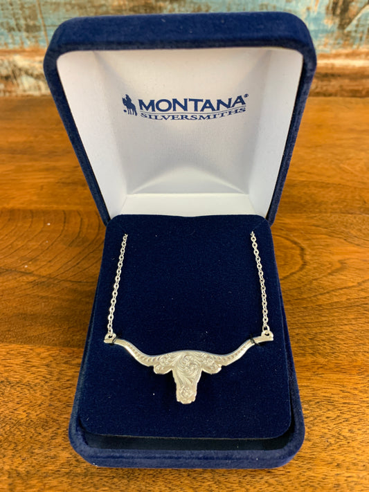Longhorn Engraved Silver Necklace