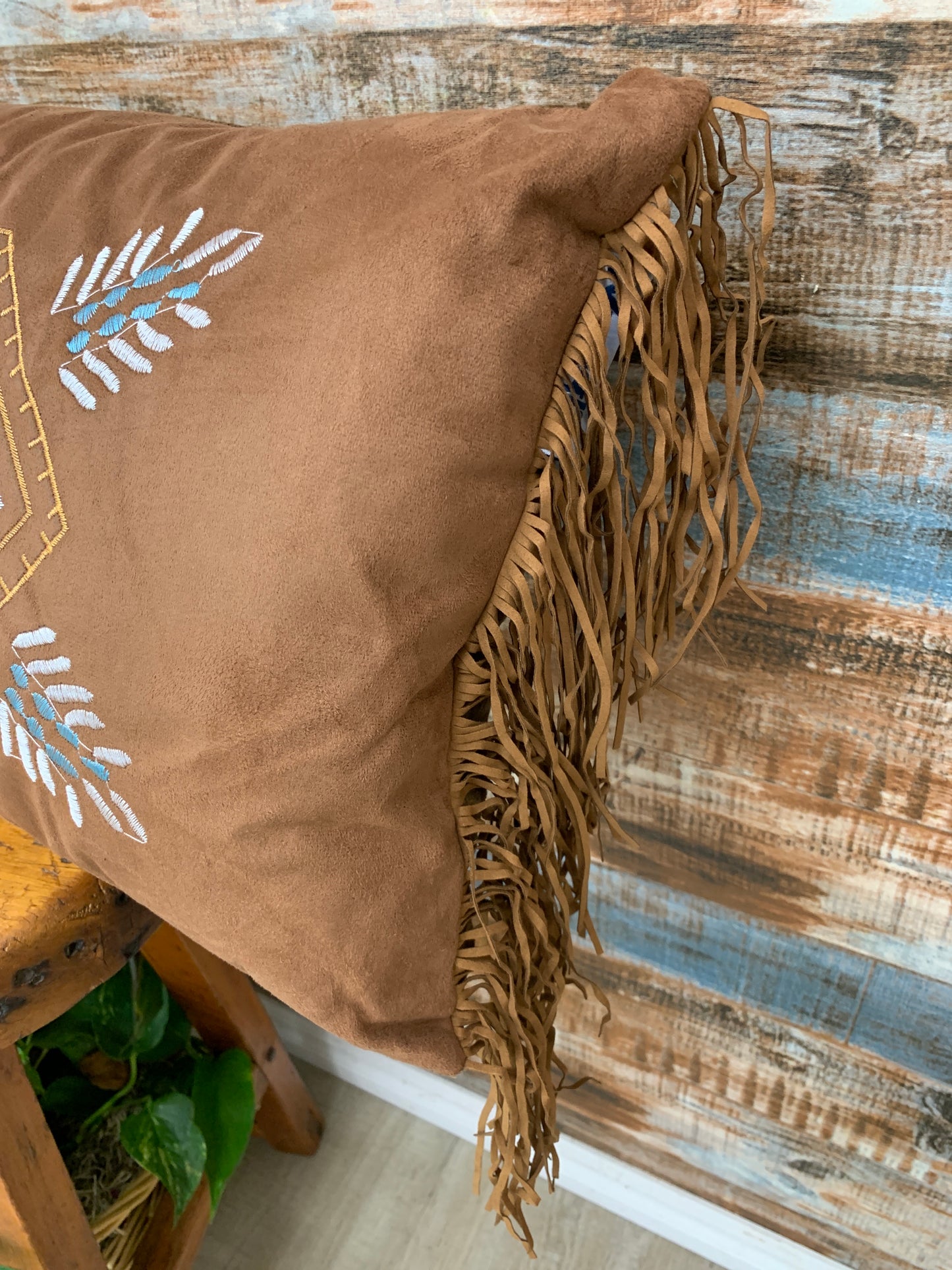 Wrangler Embroidered Pillow w Fringe