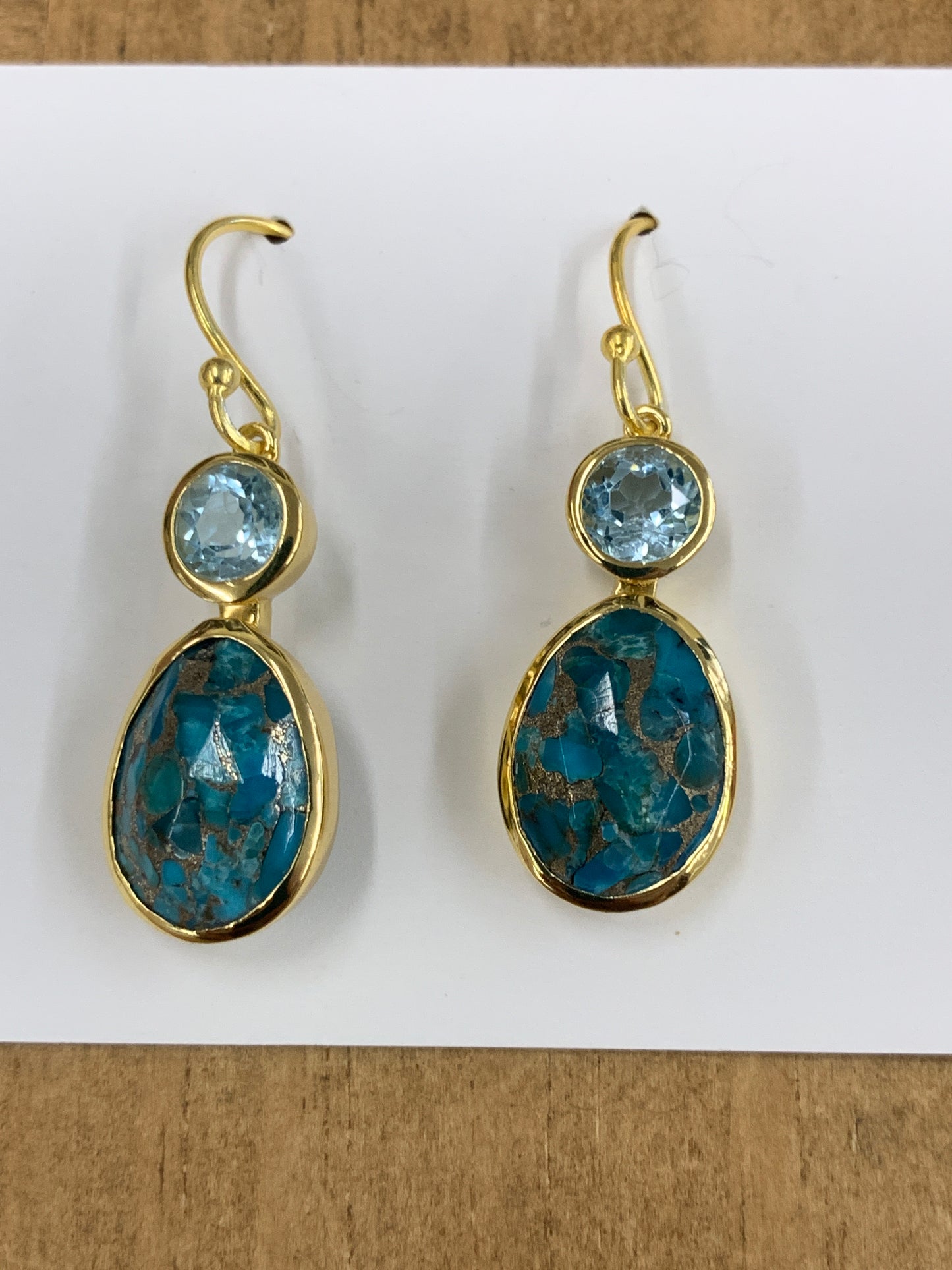 14K Gold Plated Turquoise & Sky Blue Topaz Drop Earrings