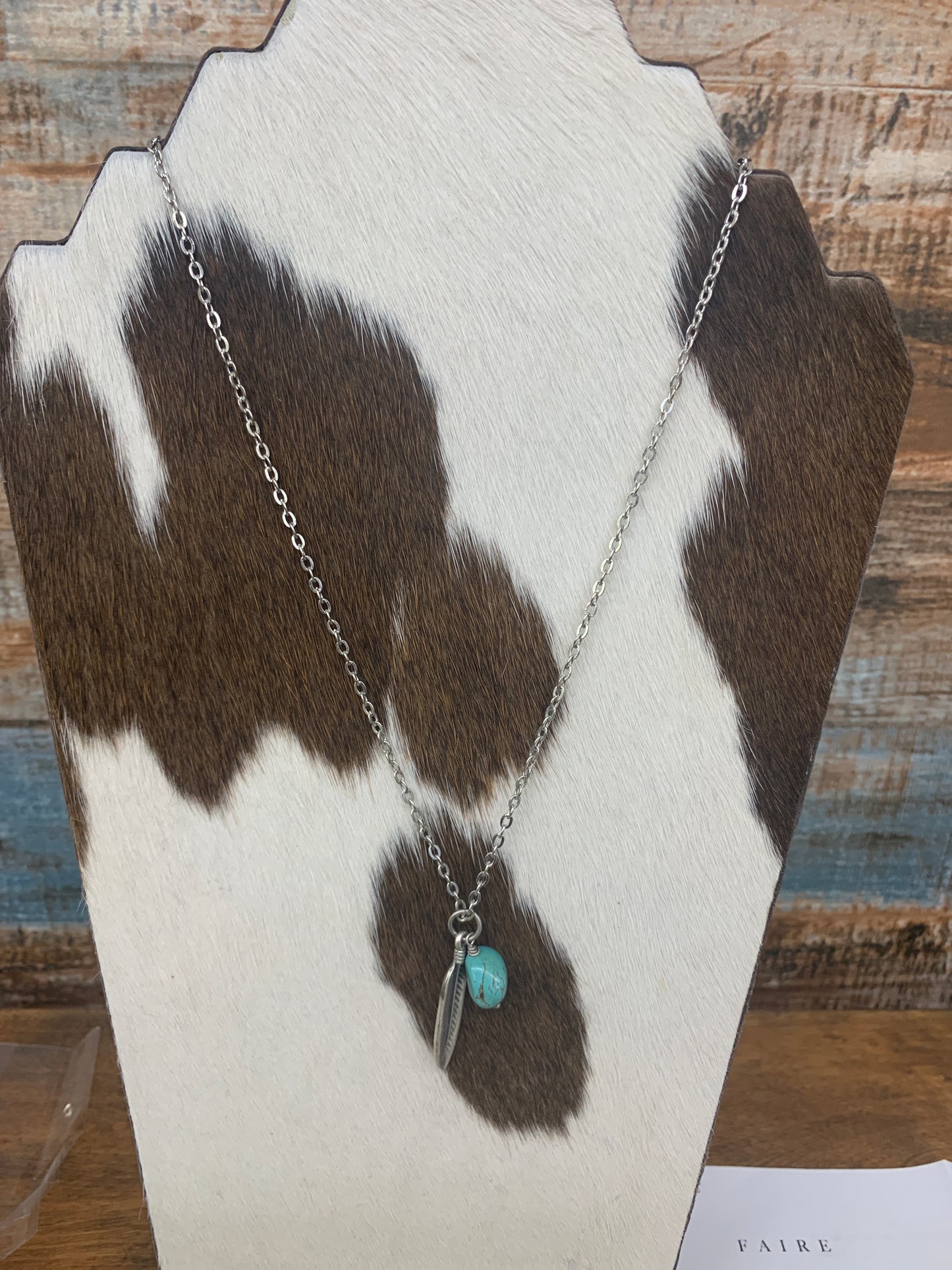 Feather Necklace w/ Turquoise Stone