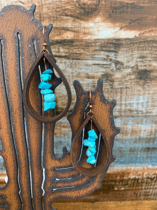 Handmade Leather and Turquoise Chip Earrings