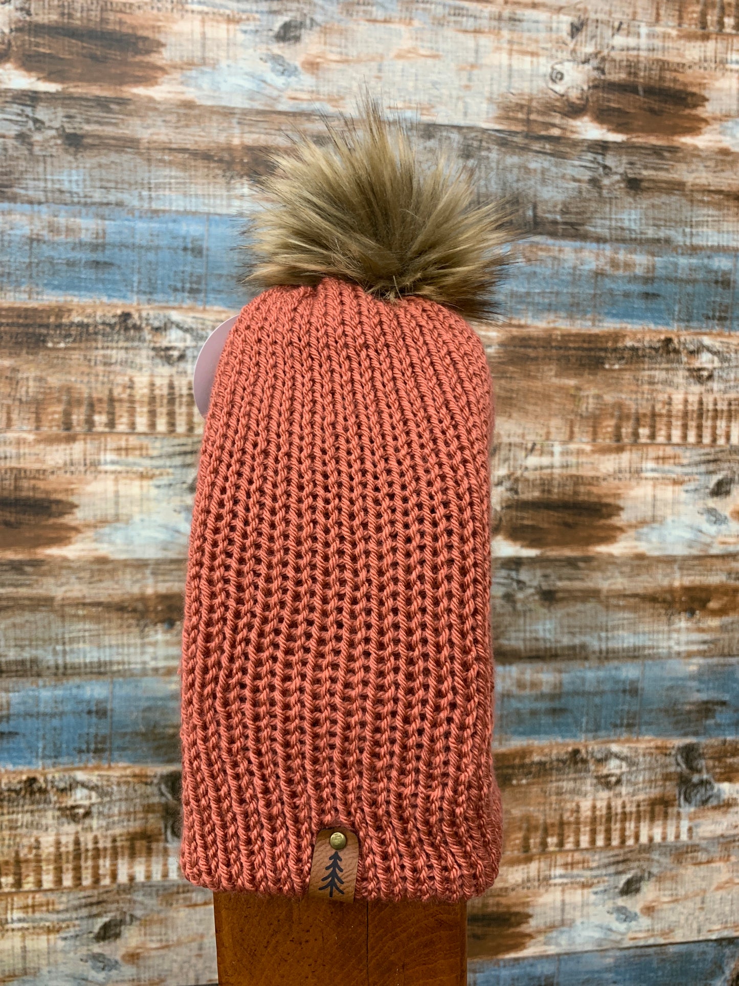 Knit Toque With Fur Pom Pom