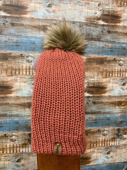 Knit Toque With Fur Pom Pom