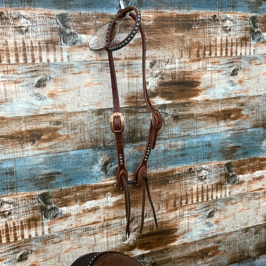 CPT Slide Ear Headstall w Turquoise Fancy Dots