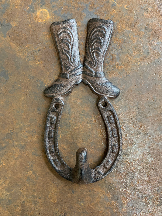 Cast Iron Horseshoe & Boots Hook 6”