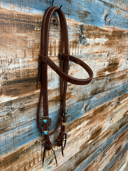 Dark Oil Browband W/ Turquoise Buckle